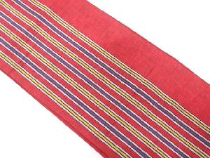 綿紬　縞模様織り出し　全通袋帯